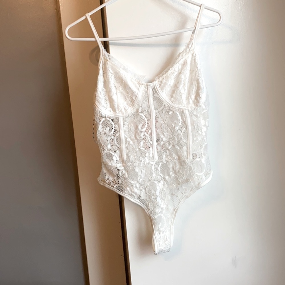 White Lace Strappy Bodysuit by Missguided